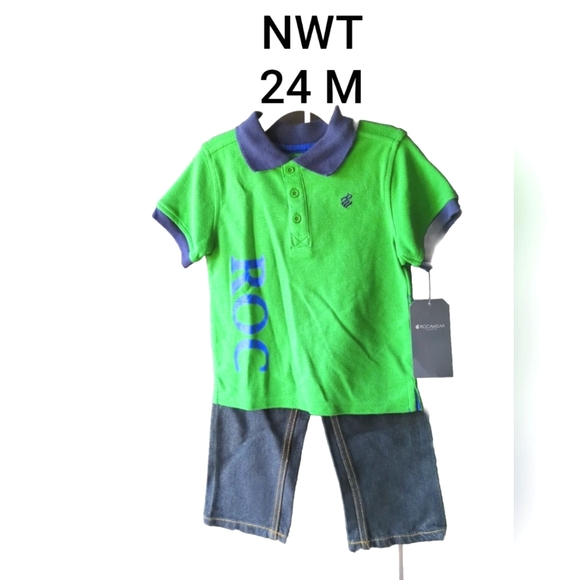 Rocawear 24 Months Fern Green Shirt & Jeans Blu 2 Piece Outfit Set New With Tags - Picture 1 of 16